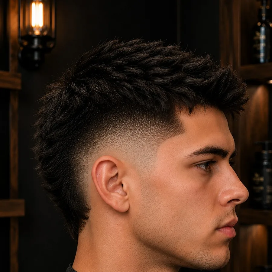 Burst Fade — corte antes y después simulado con IA en BarberLab