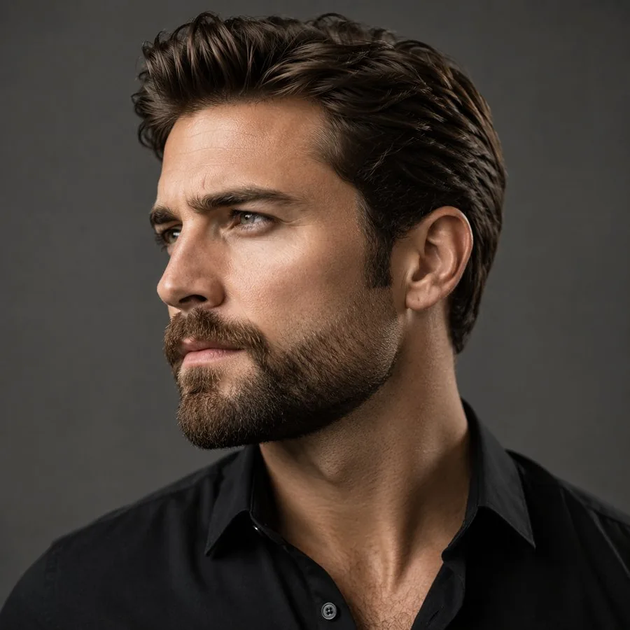 Hollywoodian Beard — barba antes y después simulado con IA en BarberLab