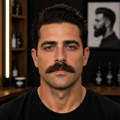 Chevron Mustache — bigote de barbería, foto real | BarberLab