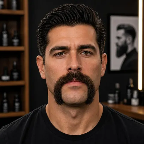 Horseshoe Mustache — bigote de barbería, foto real | BarberLab