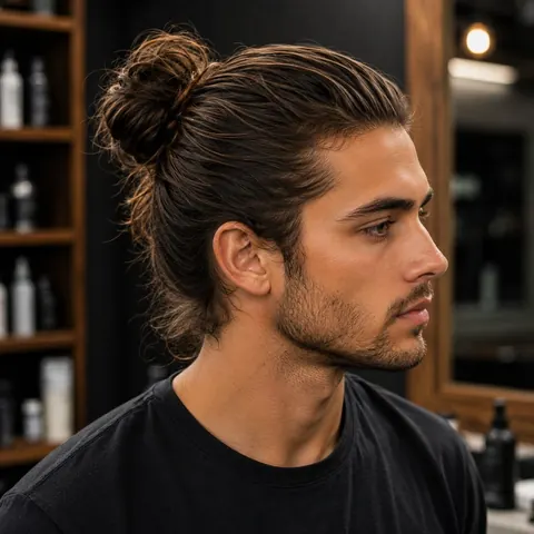 Man Bun — corte de cabello de barbería, foto real | BarberLab